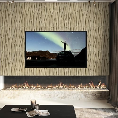 STICKGOO Wave 3D Wall Panels, Natural Oak, 19.7''x19.7'' - color: Wood