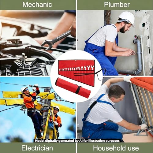 Wrench Organizer, Tool Roll Pouch,16-Pocket Waterproof Oxford Cloth - color: Red