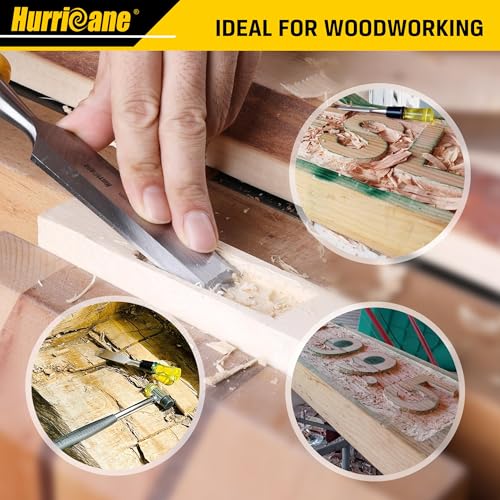 HURRICANE 4 Piece Wood Chisel Set for Woodworking. CR-V Steel Beveled Edge Blades with Safety Caps. Durable PVC High Impact Handle, for Precision Carving & DIY Projects (1/4", 1/2", 3/4", 1") - size: Regular Size Grip