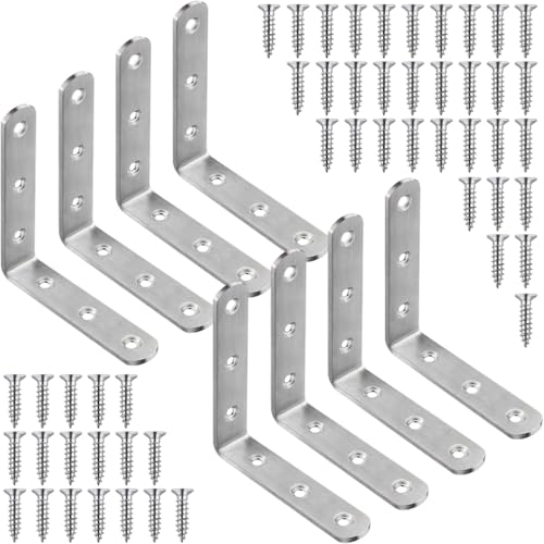 8 Pack L Bracket Corner Braces 4x4 Inch Heavy Duty Stainless Steel Shelf Brackets, 90 Degree Wall Mounted Support Joint Right Angle Hardware for Wood Floating Shelves with Screws - size: 8PCS-Silver 100*100mm/4*4in