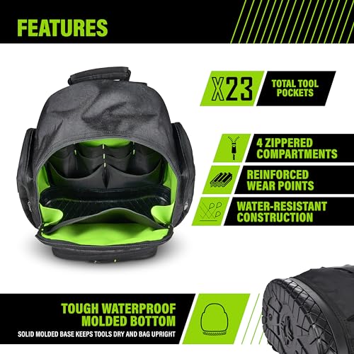 AWP Extreme Tool Backpack, 23 Tool Storage Pouch Pockets, 1 Pack, Black
