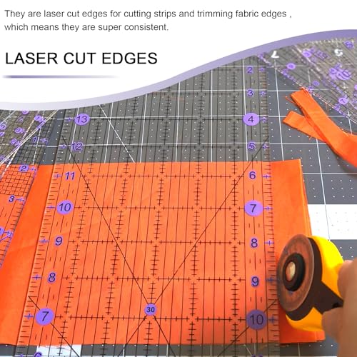 Quilting Ruler, Sewing Ruler, 8 Pack, Acrylic Quilting Templates(6"x17", 3"x17", 2"x16", 1.5"x12", 1"x12", 1"x6", 8"x3"), Non Slip Rings 25 Pieces, Sewing and Quilting Supplies - Clear/Purple - color: Purple