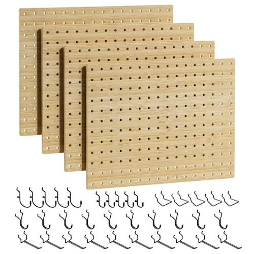 VOIMO Bamboo Peg board Wall Organizer, 4 Panels, 16 x 12 in, 35 Hooks - size: 16'' X 12'' (4 Panels)