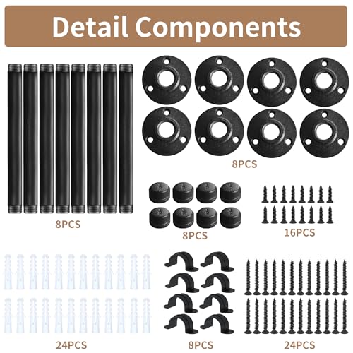 Metal Pipe Shelf Brackets for 12 Inches Board, Heavy Duty Wall Mounted Metal Shelving Brackets for DIY Floating Shelves (8 Pack) - size: 12 Inch 8 Pack