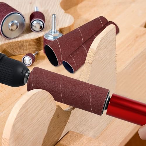 Drum Sander Set, Portable Rubber Sanding Drum Spindle Sander Adapter, Hand-Held Spindle Sanding Drum with 120 Grit Sandpaper Drum, Sanding Sleeves Power Drill Driven Drum Sander