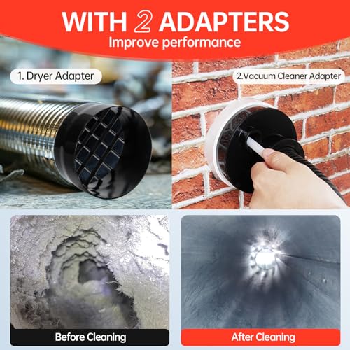 BLuesea Dryer Vent Cleaner Kit, 15-Piece Ultimate Dryer Cleaning Kit Include 30 Feet Dryer Vent Brush, Upgrade Noiseless Dryer Lint Vacuum Attachment, Lint Trap Brush, Vacuum & Dryer Adapters - color: Deluxe, size: 30 FT