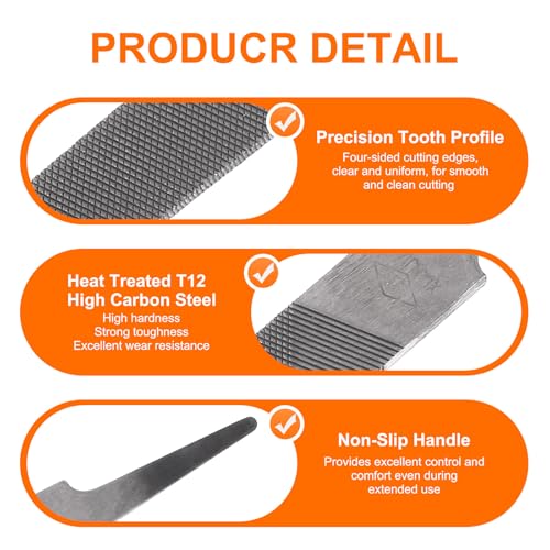HARFINGTON Tip Thin Cut File 10" Double Cut Teeth High Carbon Steel Hand Rasp File without Handle for Metal Wood Deburring Removing - size: 10", style: Thin