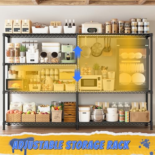 REIBII 72.8" W Storage Shelves Load 1500LBS, 4 Tier Metal Shelving Unit - size: 17.7" D x 72.8" W x 59" H