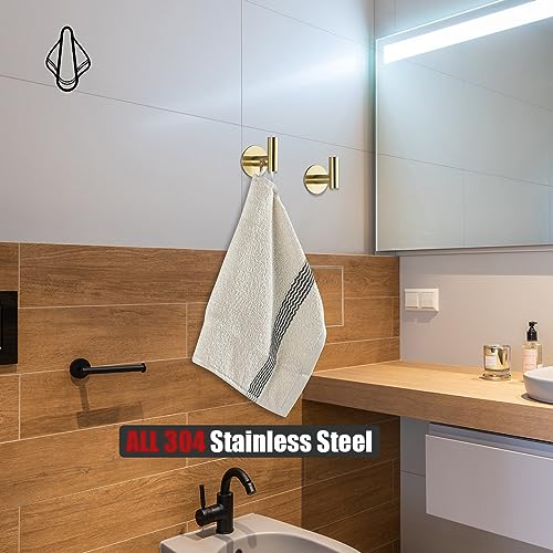 JQK Self Adhesive Towel Hook Gold, No Drill Stick on Coat Robe Clothes Wall Hook for Bathroom Kitchen Garage 2 Pack, 304 Stainless Steel Brushed Gold, ATH110-BG-P2 - color: Brushed Gold, size: 2 Pack