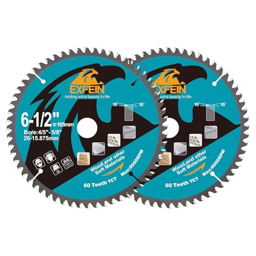 6-1/2 Inch Miter/Table Saw Blades 2pcs, 60 Teeth ATB TCT Fine Finish Wood Cutting Circular Saw Blade with 4/5|5/8 Inch Arbor - size: 165mm 60T