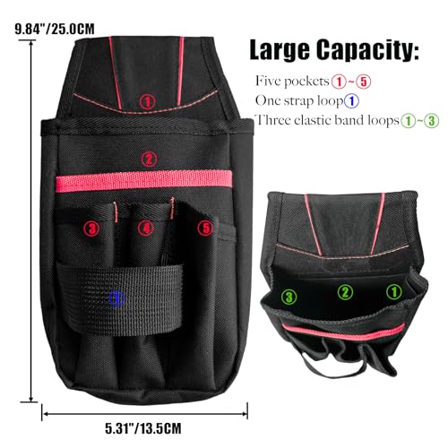 Small Tool Pouch with Belt Clip, Tool Pouch Holder,Multi Pocket Holster Organizer for Electrician Construction Maintenance,Durable Lightweight - color: Red