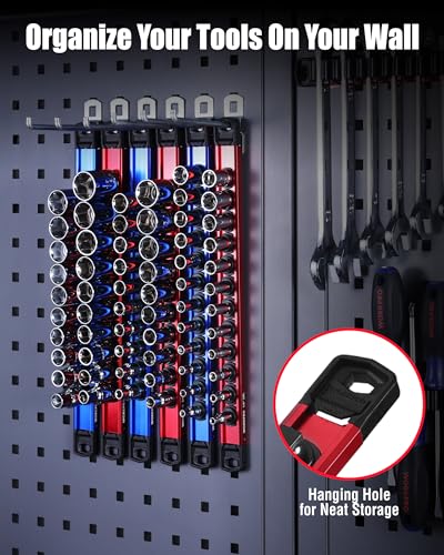 WORKPRO 8-Piece Magnetic Socket and Screwdriver Organizer Set - size: 6pc Socket Rail & 2pc Screwdriver Rail
