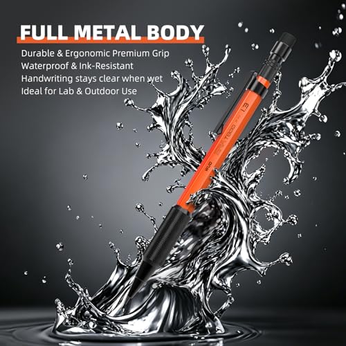 WUO 1.3mm Mechanical Pencil Set, 3 Pack Metal Mechanical Carpenter Pencils - color: Orange