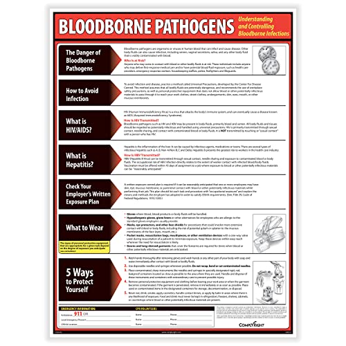 ComplyRight Bloodborne Pathogens Poster, 18" x 24", Biohazard Safety Signs for Workplace - color: Red