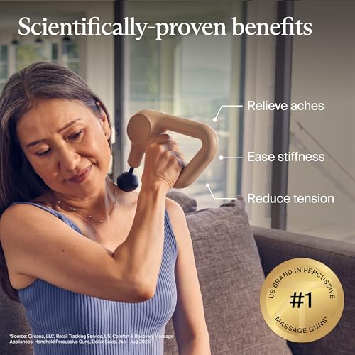 TheraGun Relief by Therabody - Easy-to-Use, Comfortable & Light Handheld Percussion Massage Gun for Everyday Pain Relief Massage Therapy in Neck, Back, Leg, Shoulder and Body (Sand) - color: Sand - 3 Attachments