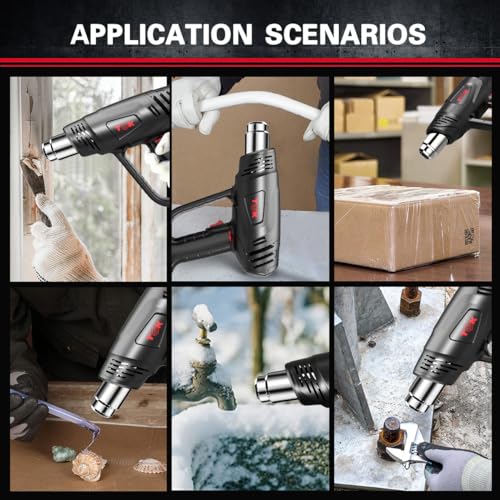Heat Gun, TGK® 1800W Heavy Duty Hot Air Gun Kit 122℉~1202℉ Dual Temperature Settings with 3 Nozzle Attachments Overload Protection for Crafts, Shrink Wrapping/Tubing, Paint Removing, Epoxy Resin - color: Black