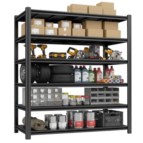 6-Tier Heavy Duty Garage Shelving, 3,600 lbs Capacity Adjustable Metal Storage Shelving Unit for Garage, Basement, Warehouse and Workshop, 54.5" W x 22.8" D x 83" H - size: 6T 55"W x 23"D x 83"H