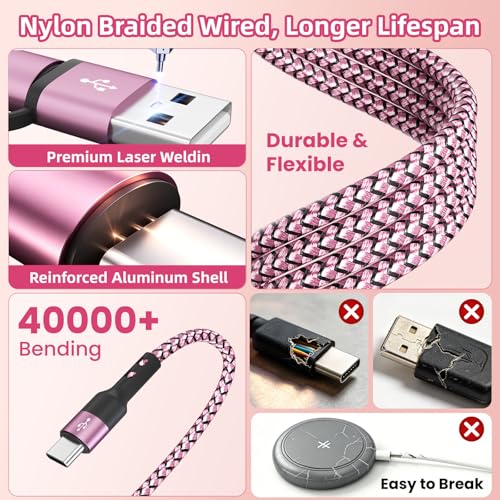 3 USB C Multi Charging Cable for Phone iWatch Charger/Car Travel Essentials - color: Red, size: 2Pack5FT
