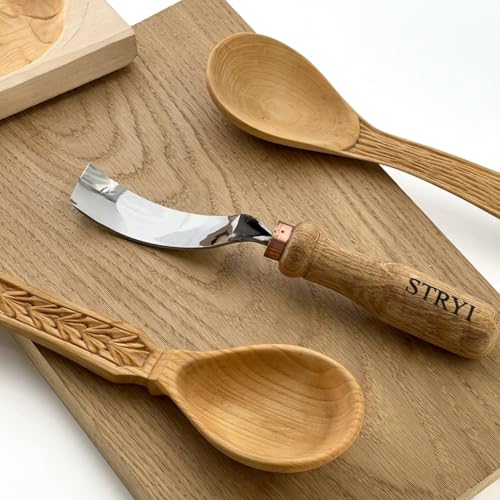 STRYI Profi #7 1in Profile Long Bent Gouge - Professional Sloping Wood Carving Chisel - High Carbon Steel 62 HRC - Hand Forged Tool for Background Clearing, Bowl & Relief Carving