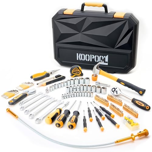 Home Tool Kit with Breaker Bar & Extension Bar Set - General Household Repair Hand Tools (Hammer, Pliers, Wrench) Includes Socket Adapters & Heavy Duty Leverage Bars for DIY Auto Repair & Maintenance