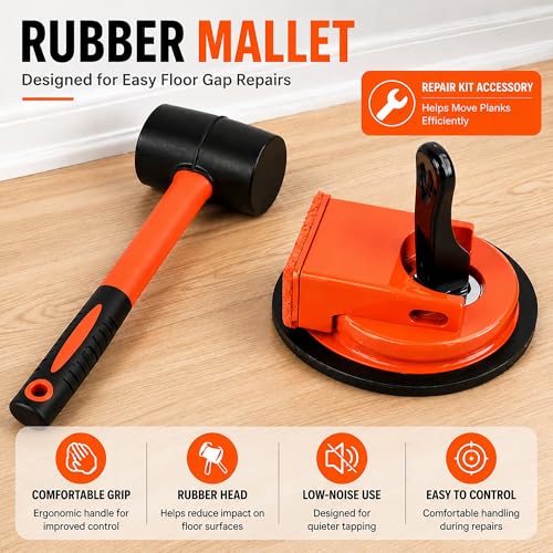 Floor Gap Fixer Tool, Suction Cup Floor Repair Kit with Rubber Mallet | Suction Cup Design, Rubber Mallet Included, Floor Gap Adjustment, For Laminate, Vinyl & Hardwood Floors