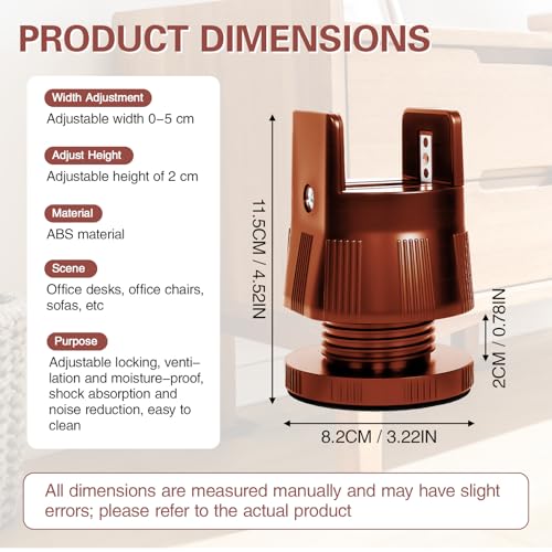 4 Pack Adjustable Furniture Risers 2.36" to 3.15", Heavy Duty Bed Risers with Clamp Design, Clamp-On Levelers for Chair Table Sofa Cabinet Legs, Furniture Height Extenders Leg Lifts (Brown) - color: Brown
