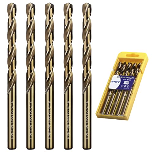 5/16 Inch Cobalt Drill Bits 5Pcs - HPHOPE M35 HSS Metal Twist Drill Bits Set, Jobber Drill Bits Length and Straight Shank, Suitable for Drilling in Hard Metal, Stainless Steel, Cast Iron - size: 5/16-inch, 5Pcs