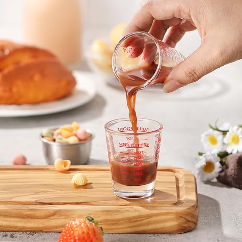 Shot Glass Measuring Cup, 2PCS Measuring Shot Glasses, Thick Base Liquid Measuring Cup for Espresso Shot Glass and Measuring Glasses, Four Different Units of Measure(1 OZ, 2 TBS, 6 TSP, 30 ML)