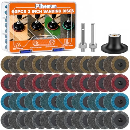 60 Pcs Quick Change Surface Prep Discs, 2 Inch 4-Grit (Coarse to Extra Fine) Aluminium Oxide Nylon Roll Lock Sanding Discs, with 1/4" Round & Hex Shank, for Die Grinder, Grinding, Polishing - color: Mix 60 PCS
