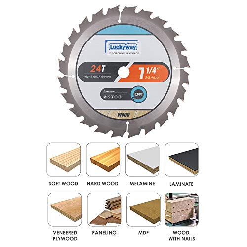 Luckyway 7 1/4 Inch Circular Saw Blade 10-Pack, 24T (Tungsten Carbide Tipped) for Framing with 5/8 Inch Arbor TCT Saw Blade for Cutting Wood