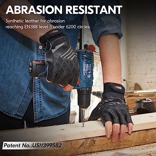 Vgo... NGG X1 Seamless Utility Gloves, Half Finger Mechanic Synthetic Leather Gloves,Knuckle Impacted Work Gloves - color: Black, size: Medium(1 Pair)