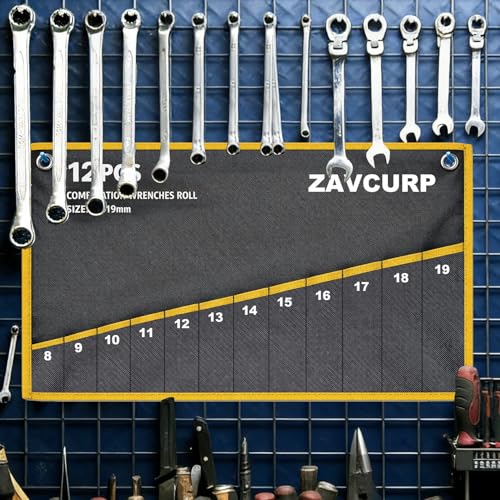 2PCS Wrench Roll, Wrench Roll Up Pouch Organizer, Heavy-Duty Tool Bag - style: 10 Pockets Sae+12 Pockets Metric