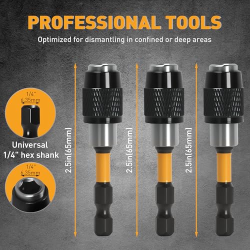 ELEAD 3-Piece Quick Change Bit Holder, 1/4" Magnetic Hex Shank Drill Bit Adapter for Screws, Nuts, Drill, bit set and Handheld Driver - style: 2.5" Standard Version