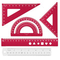 Honagu Triangular Ruler Set, 4+1Pieces Aluminum Alloy Ruler, Metal Drafting Ruler, Geometric Protractor for Students, School Office Supplies (Red, 20cm) - color: Red