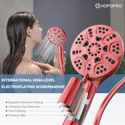 HOPOPRO High Pressure Handheld Shower Head Set with 6 Settings, Ferrari Red - color: Red, style: 6 Modes