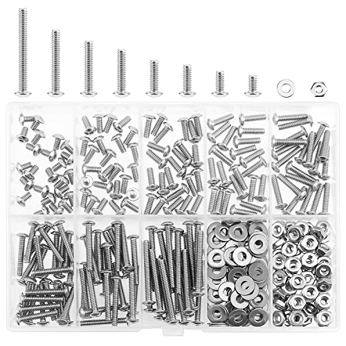 HELIFOUNER 250 Pieces #4-40 x 3/16" 1/4" 5/16" 3/8" 1/2" 5/8" 3/4" 1", Button Head Socket Cap Screws Bolts Washers Nuts Kit, Coarse Thread, Fully Machine Threaded, 304 Stainless Steel - size: #4-40, style: Button Head