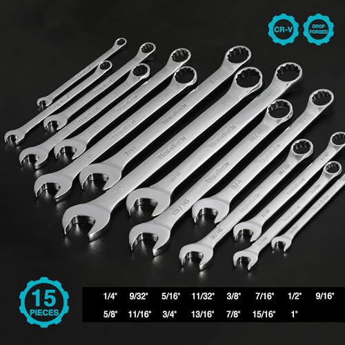 DURATECH Combination Wrench Set, SAE, 15-Piece, 1/4" to 1" - size: Set (1/4" to 1")