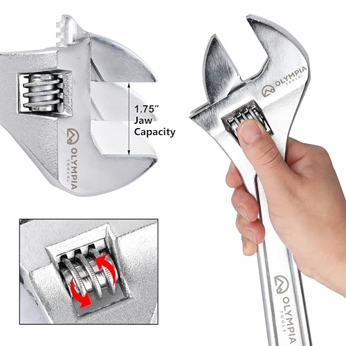 Olympia Tools 15" Adjustable Wrench, Heavy Duty Drop Forged Steel, Chrome Plated, Precision Machined Jaws, Rust Resistant - size: 15-Inch