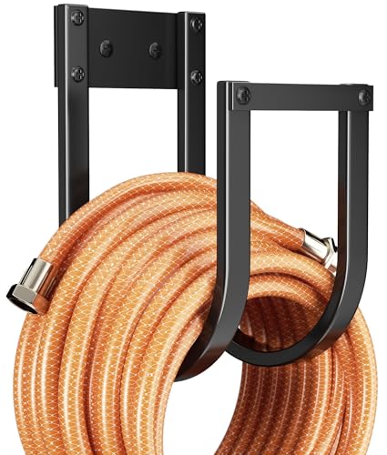 Garden Hose Holder Wall Mount - Metal Water Hose Hanger for Outside, Durable Hook for Garden, Garage, or Yard Storage - color: Black-Solid Frame