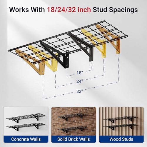 FLEXIMOUNTS 2-Pack 1x4ft 12-inch-by-48-inch Wall Shelf Garage Storage Rack Wall Mounted Floating Shelves, Black, Classic Series - color: Black, size: 2 pack-1x4 ft