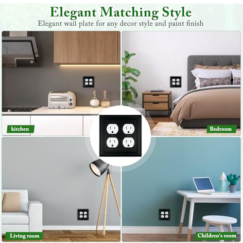 Matte Black Decorative Outlet Covers Wall Plates, Bamboo Fiber Light Switch Covers, Natural Material Electric Receptacle Switch Plate Outlet Cover of various styles (2 Gang Duplex 2 Pack) - size: 2 Gang Duplex 2 Pack
