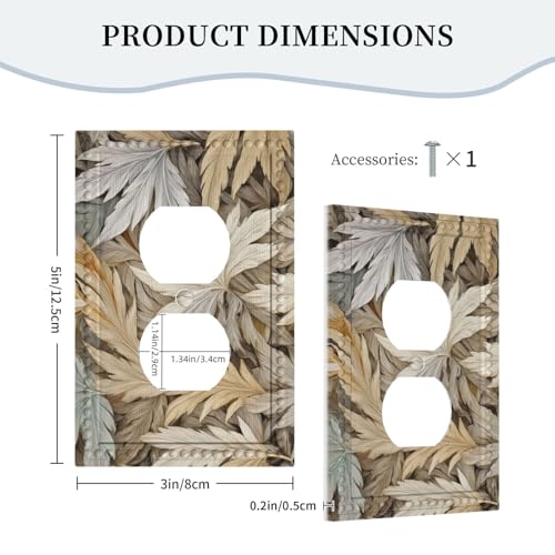 Rustic Dried Palm Leaf Duplex Outlet Cover Plate - color: Feathers Beige Brown, size: 1 Gang Duplex/5x3 IN