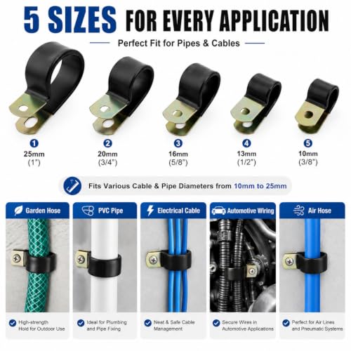 Tandefio 50 Pcs 3/8" Stainless Steel Cable Clamp with Screw Rubber Coated - size: 3/8"