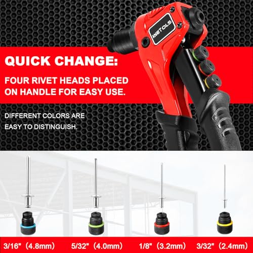 WETOLS Pop Rivet Gun Kit with 200 Blind Rivets,Upgraded Pop Rivet Tool Kit - size: Regular Rivet Gun