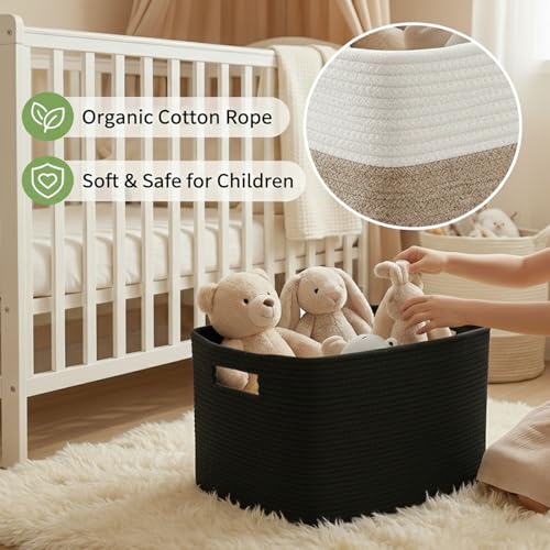 JMvicyroam 65L Large Woven Cotton Rope Blanket Basket, Black - color: Black, size: 65L