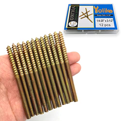 12 Pack 1/4-20 x 3-1/2 Inch Hanger Bolts 1/4-20" Double Headed Bolts 1/4 Wood Dowel Screw Self-Tapping Screw Hanger Bolts for Furniture Double Head Threaded Rods Bolt 90mm Length - size: 1/4-20"x3-1/2"-12PCS