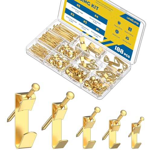Uniclife 188 Pcs Heavy Duty Picture Hanging Kit, Picture Hanging Hooks,Gold - size: 188 Pcs, style: Gold