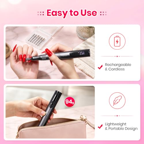 Beetles Cordless Nail Drill Kit, 6 Drill Bit 35 Speeds Electric Nail File - color: B - Grey