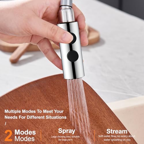 TIORIY Metal Kitchen Sink Faucet Head Replacement, Chrome Kitchen Faucet Spray Head with 15 Adapters, Stainless Steel Pull Out Kitchen Faucet Replacement Sprayer Nozzle - color: Chrome