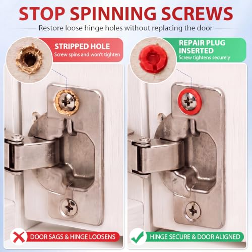 Bokon 45Pcs Stripped Screw Hole Repair Kit, #2-#16 Red Wood Screw Anchors - color: Red